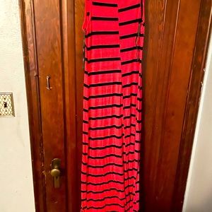 Pink with black striped maxi dress.